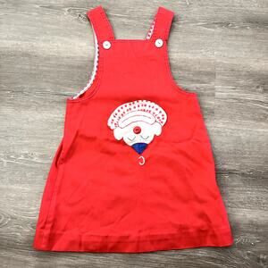Vintage Red Clown Dress Overalls Handmade 70s Size 2T